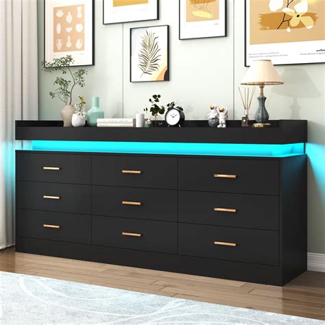 Amazon Hlivelood 9 Drawer Dresser With LED Light Modern Chest Of