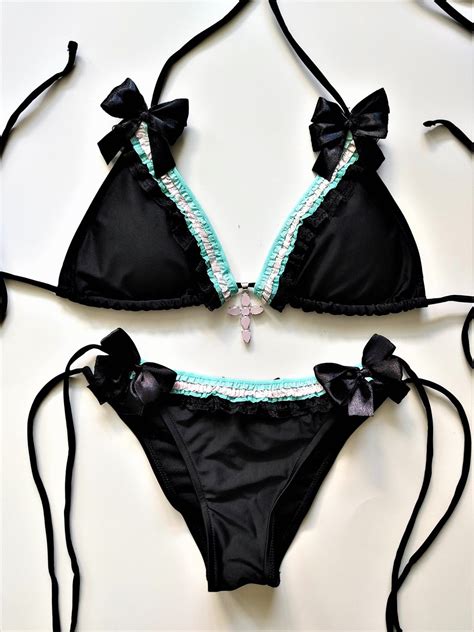 Pastel Goth Bikini Black Scrunch Bottom Brazilian Bikini Gothic Lolita Ddlg Fashion Kawaii