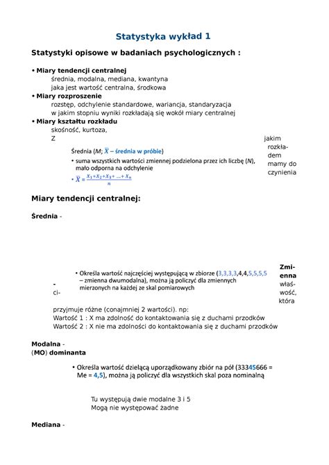 Statystyka zajęcia pierwsze Statystyka wykład 1 Statystyki opisowe w