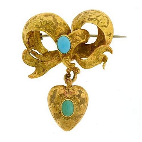 Turquoise Locket Bow Brooch In 18ct Gold Brooches Jewellery