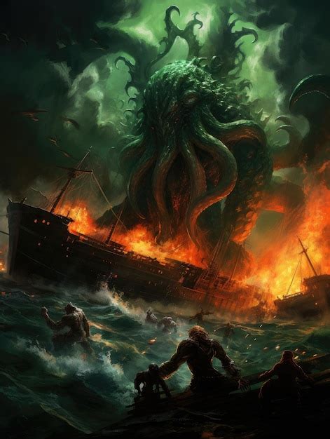 Premium Photo Dark Fantasy Scene Showing Cthulhu The Giant Sea