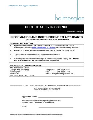 Fillable Online Holmesglen Edu Certificate Iv In Science Holmesglen