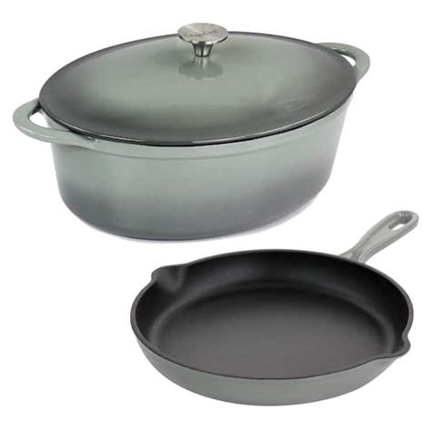 Megachef 2 Piece 7 Qt Enameled Cast Iron Casserole And 10 25 In Skillet In Gray 985118946m