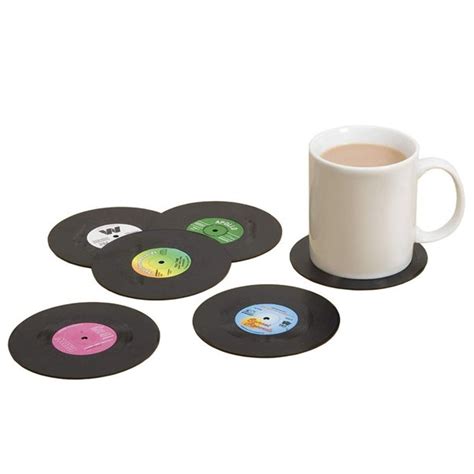 Retro Vinyl Record Drink Glass Coasters Set Of 6 New