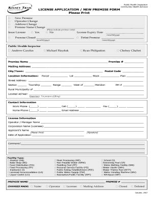 Fillable Online LICENSE APPLICATION NEW PREMISE FORM Please Print Fax