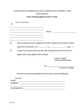 Fillable Online Lccpa Notice Of Filing Judgment Fax Email Print Pdffiller