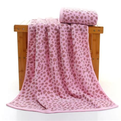 Pink And Green Leopard Large Cotton Bath Towels For Adults Men Women