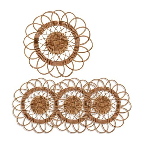 Natural Touch Flower Shape Round Rattan Placemat Set Of 4 Dining