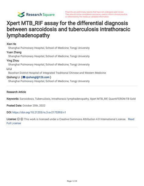 Pdf Xpert Mtb Rif Assay For The Differential Diagnosis Between