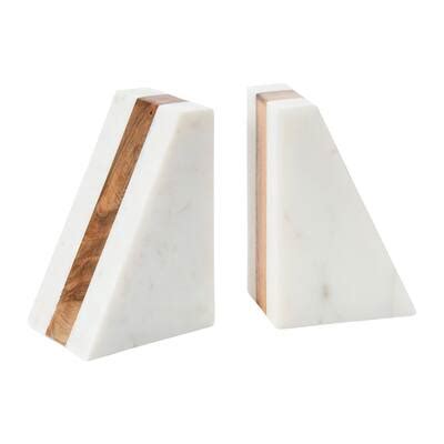 6" White Marble Geometric Bookends with Wood Inlay | Michaels