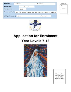 Fillable Online Application For Enrolment Year Levels 7 13 Fax Email