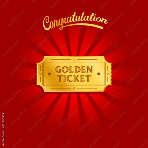 Golden ticket vector. Shiny Golden ticket on a background of rays of ...