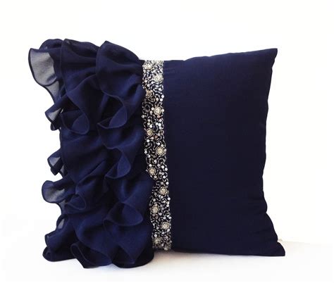 Navy Blue Throw Pillow Cover Navy Ruffles Decorative Pillow - Etsy