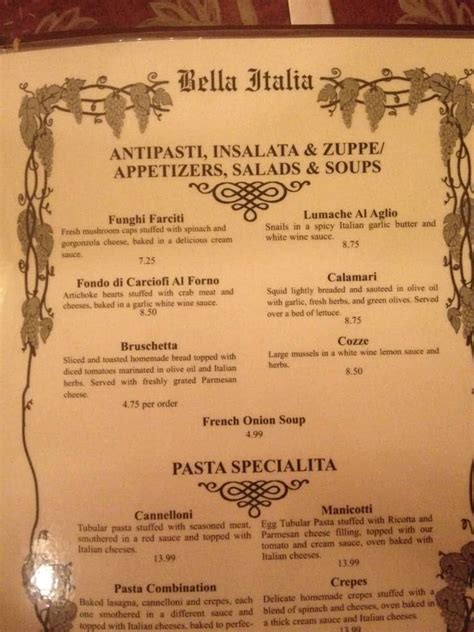 Bella Italia Menu Menu For Bella Italia Fort Smith Fort Smith