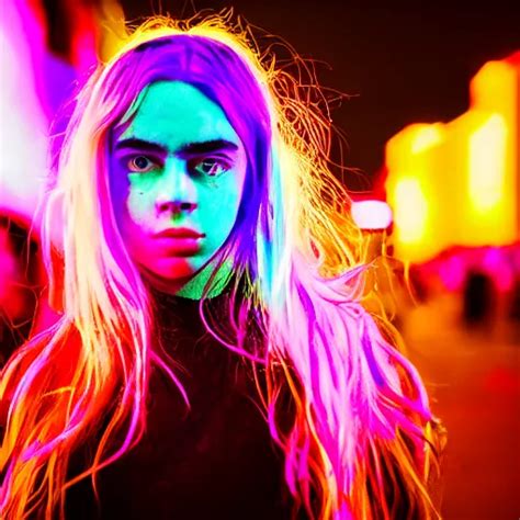 Billie Eilish Girl In The Street Explosion Of Neon Stable Diffusion