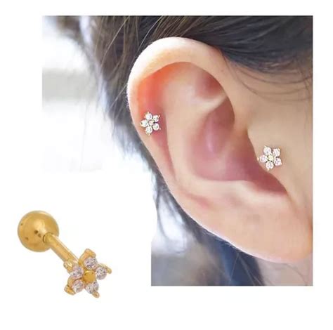 Piercing Orelha Cartilagem Helix Tragus Fl Ouro Mini Flor