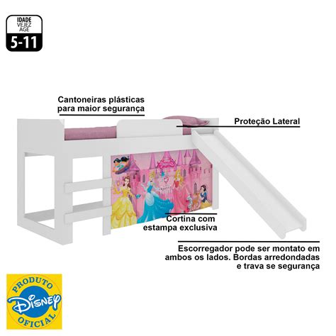 Cama Infantil Escorregador Princesas Disney Joy Cor Rosa