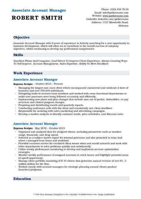 Associate Account Manager Resume Samples Qwikresume