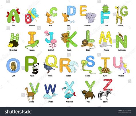 Animal Themed Alphabet Z Stock Vector Royalty Free 93308896