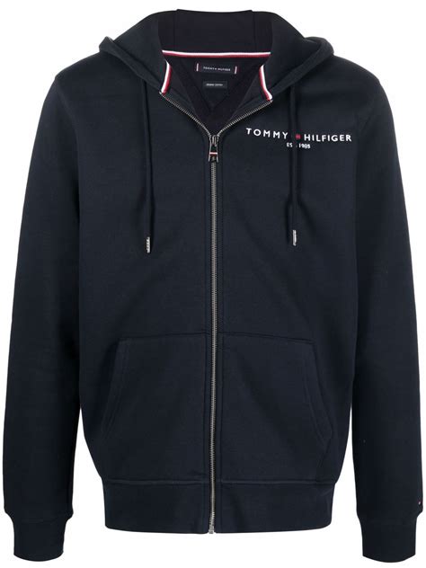 Tommy Hilfiger Logo Embroidered Zip Up Hoodie Farfetch