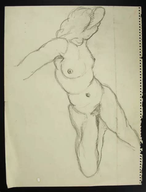 DESSIN ORIGINAL AU Crayon C1950 Nu De Jeune Femme Nude Art 24 02