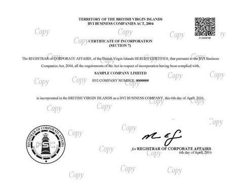 Bvi Certificate Of Incumbency