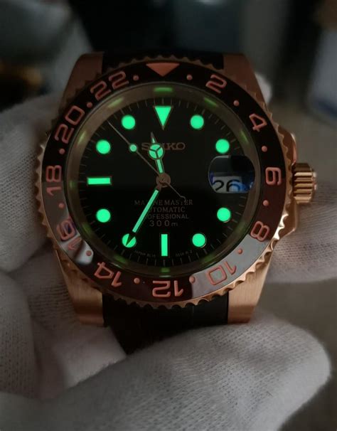 Full Rose Gold Sub Mariner Mod Seiko Nh Movement Seiko Mod Men S