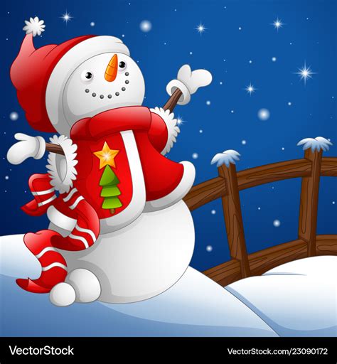 Cartoon snowman with christmas background Vector Image