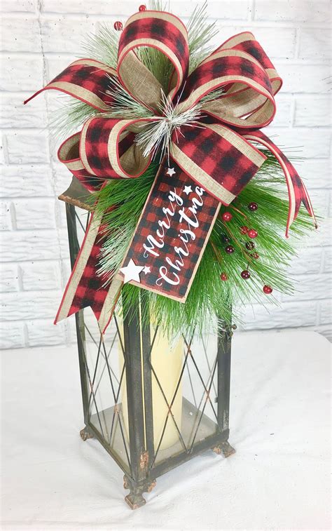 Buffalo Check Christmas Lantern Swag Buffalo Check Swag Etsy