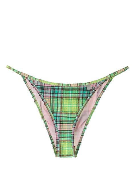 GANNI Checked Bikini Bottoms Green FARFETCH