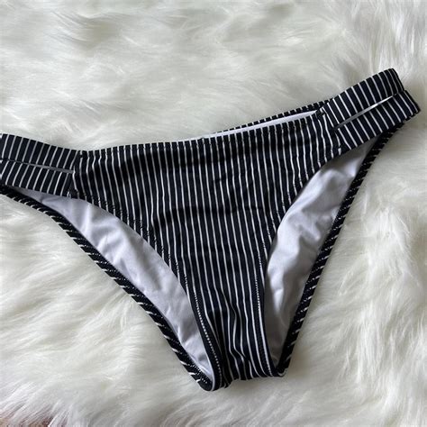 Black White Stripped Bikini Bottoms Straps On Depop