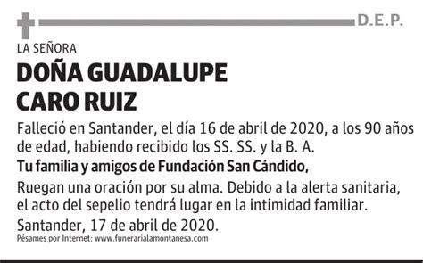 Do A Guadalupe Caro Ruiz Esquela El Diario Monta S