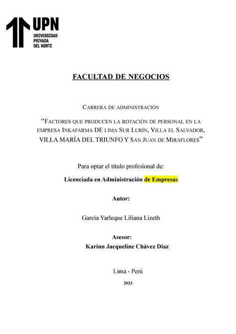 Formato Para Trabajo De Suficiencia Profesional Facultad De Negocios