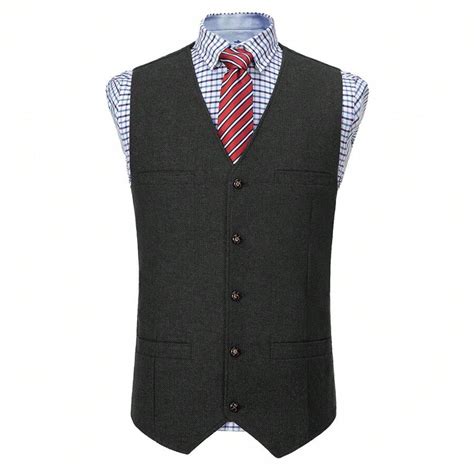 Chaleco De Traje Para Hombre Tweed En Espiga Con Cuatro Bolsillos