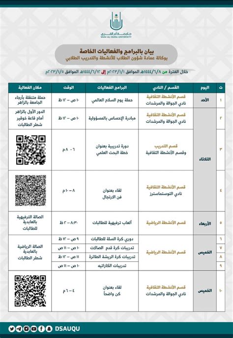 فعاليات وكالة الأنشطة والتدريب الطلابي عمادة شؤون الطلاب وكالة