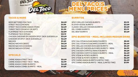 Del Taco Menu Prices Latest Specials