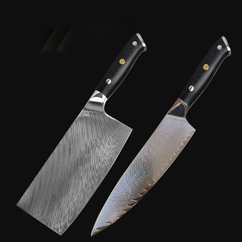 Chefs Cleaver Knife G10 Handle Damascus Steel Blade Sharp Slicing