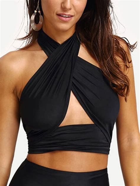 Criss Cross Halter Bikini Top Shein Uk Halter Top Swimsuits Criss