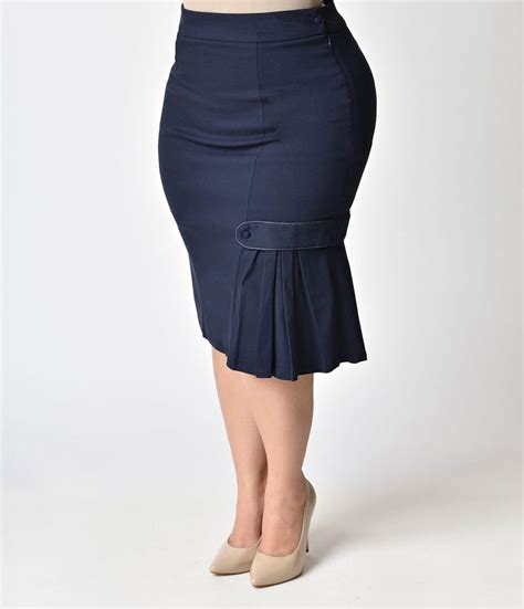 Janie Bryant For Unique Vintage Plus Size S Style Navy Pleated