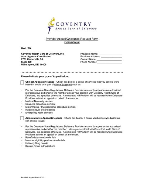 Appeal Coventry Healthcare Pdf Form Formspal