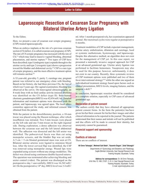 Pdf Laparoscopic Resection Of Cesarean Scar Pregnancy With Bilateral