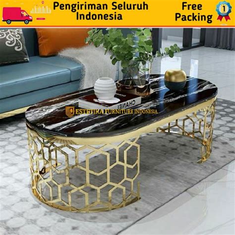 Jual Meja Tamu Marmer Oval Kaki Stainless Steel Gold Mewah Shopee