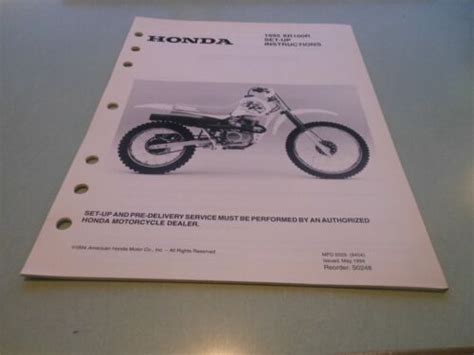 New Honda Oem 1995 Xr100r Set Up Instructions Manual Ebay