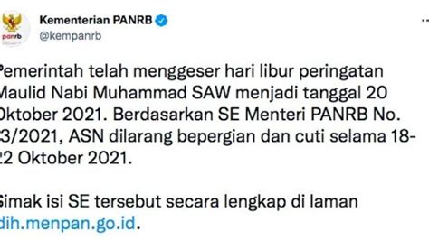 Hari Libur Maulid Nabi Digeser Ke Tanggal Oktober Asn Dilarang