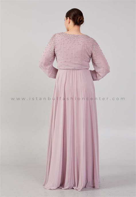 Bdm Club Long Sleeve Maxi Chiffon Column Plus Size Pink Evening Dress