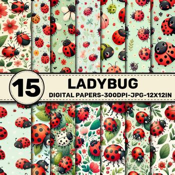 Ladybug Pattern Digital Papers By Elks Art Studio Tpt