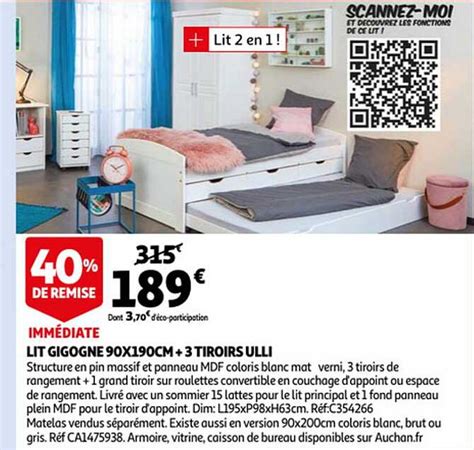 Promo Lit Gigogne X Cm Tiroirs Ulli Chez Auchan Icatalogue Fr