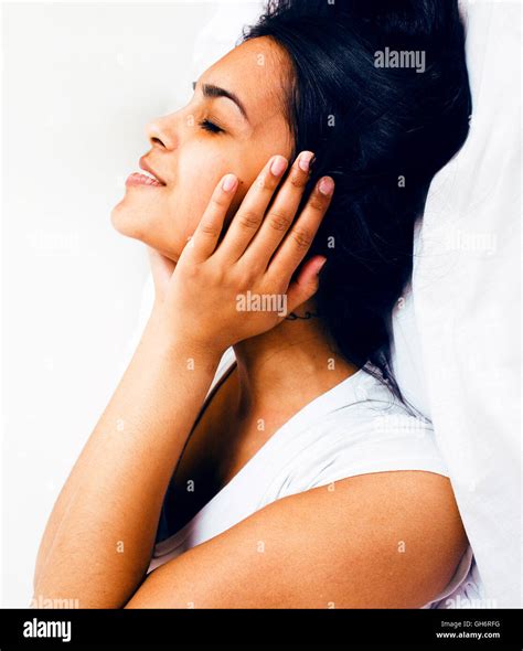Pretty Brunette Woman In Bed Cant Sleep Stock Photo Alamy