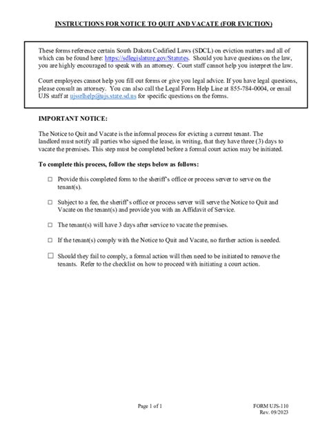 Fillable Online Ujs Sd Check List For Eviction Action Fax Email Print