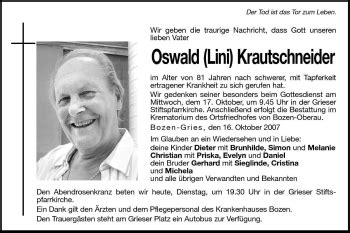 Traueranzeigen Von Oswald Lini Krautschneider Trauer Bz